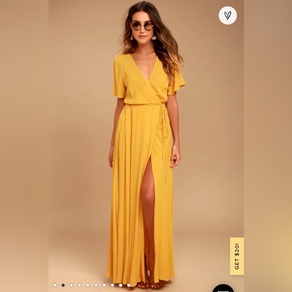 Much Obliged Golden Yellow Wrap Maxi Dress Size M